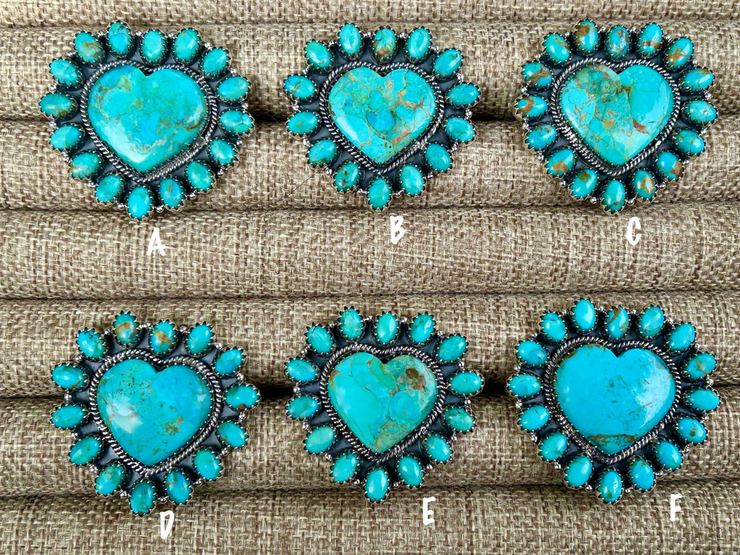 Kingman Turquoise Cluster Ring - Sterling Silver, Turquoise Heart Statement Ring
