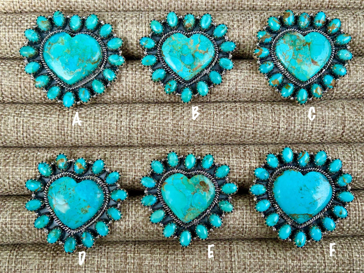 Kingman Turquoise Cluster Ring - Sterling Silver, Turquoise Heart Statement Ring