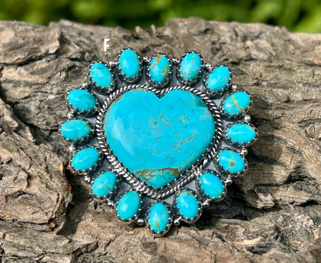 Kingman Turquoise Cluster Ring - Sterling Silver, Turquoise Heart Statement Ring