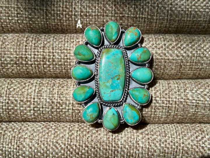 Kingman Turquoise Ring - Sterling Silver - Turquoise Squash Blossom Ring - Adjustable