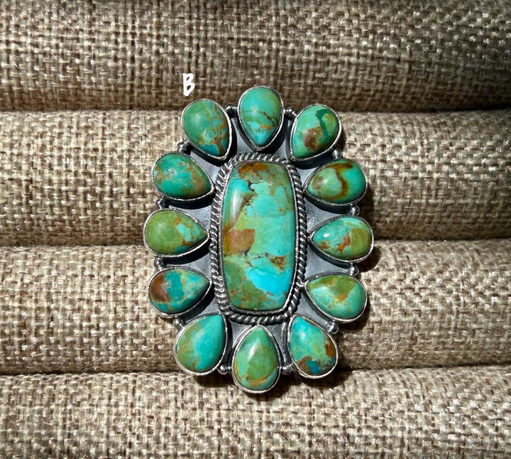 Kingman Turquoise Ring - Sterling Silver - Turquoise Squash Blossom Ring - Adjustable