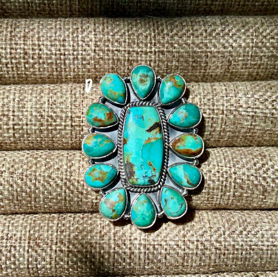 Kingman Turquoise Ring - Sterling Silver - Turquoise Squash Blossom Ring - Adjustable