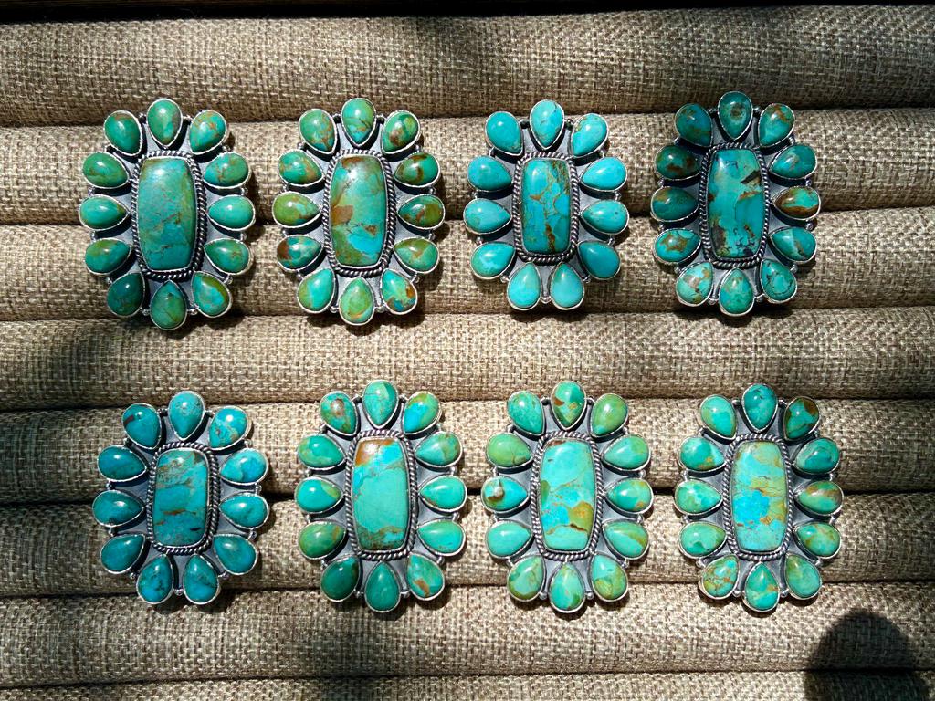 Kingman Turquoise Ring - Sterling Silver - Turquoise Squash Blossom Ring - Adjustable