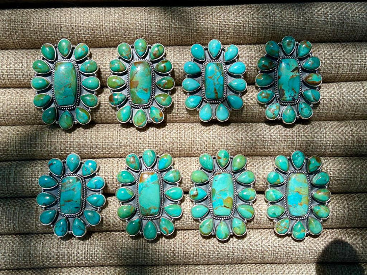 Kingman Turquoise Ring - Sterling Silver - Turquoise Squash Blossom Ring - Adjustable