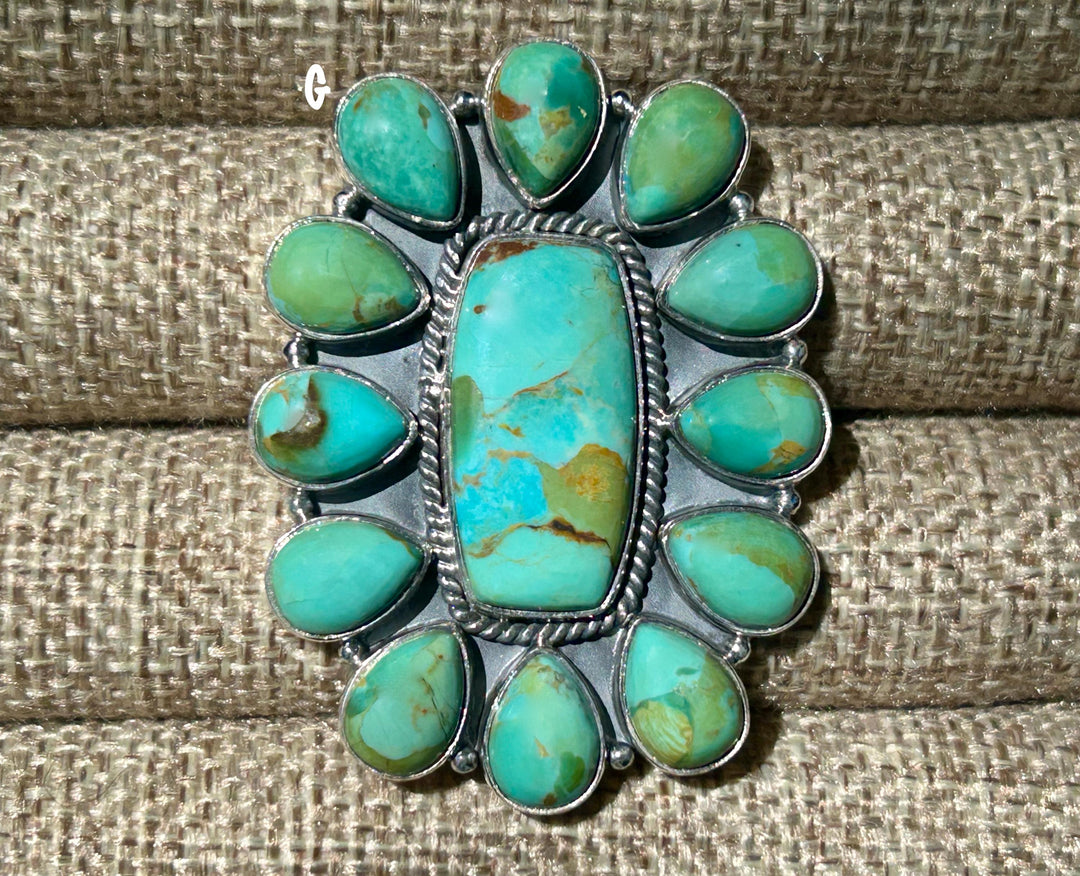 Kingman Turquoise Ring - Sterling Silver - Turquoise Squash Blossom Ring - Adjustable