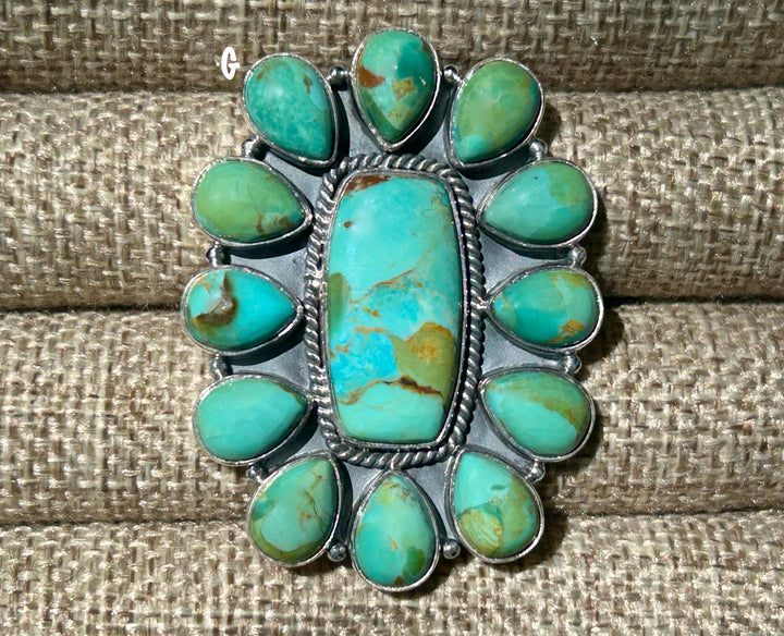 Kingman Turquoise Ring - Sterling Silver - Turquoise Squash Blossom Ring - Adjustable
