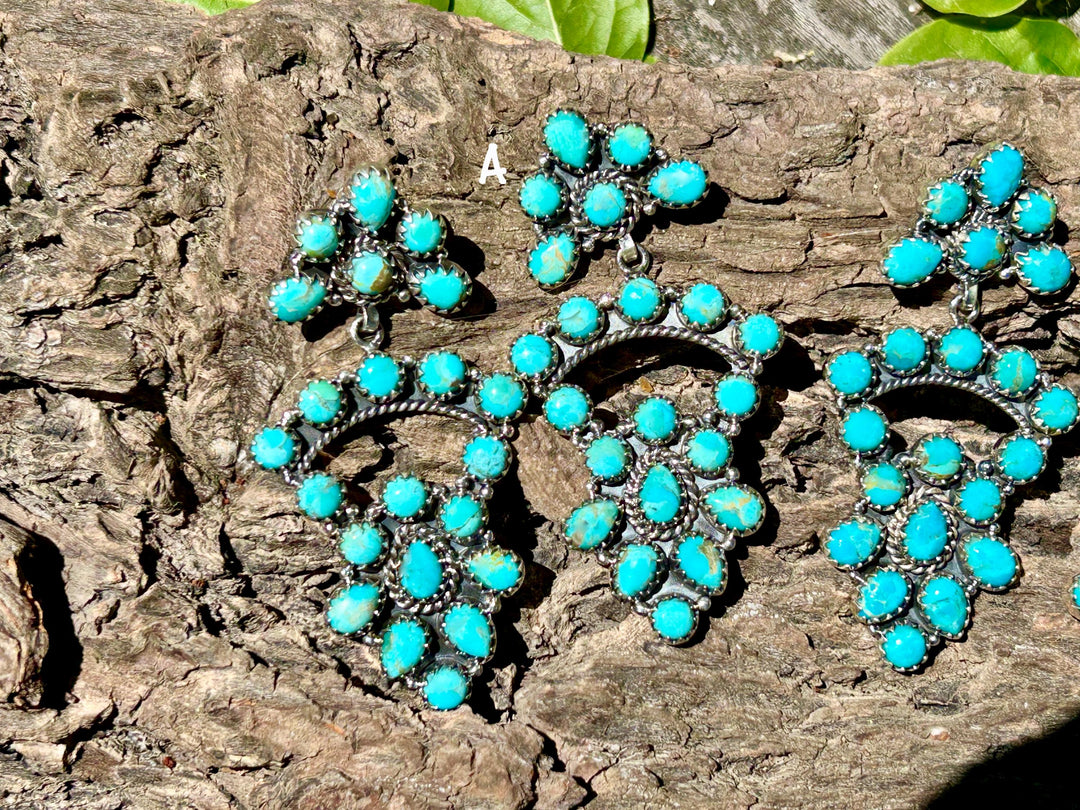 Genuine Kingman Turquoise Earrings -  Sterling Silver -  Southwestern Statement Earrings