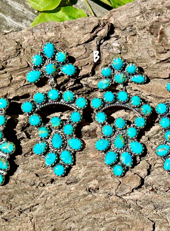 Genuine Kingman Turquoise Earrings -  Sterling Silver -  Southwestern Statement Earrings