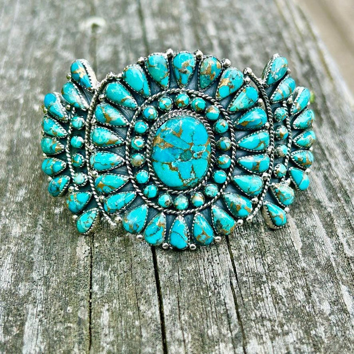 Turquoise Copper Matrix Cuff Bracelet – Sterling Silver, Adjustable, Southwest Statement Jewelry