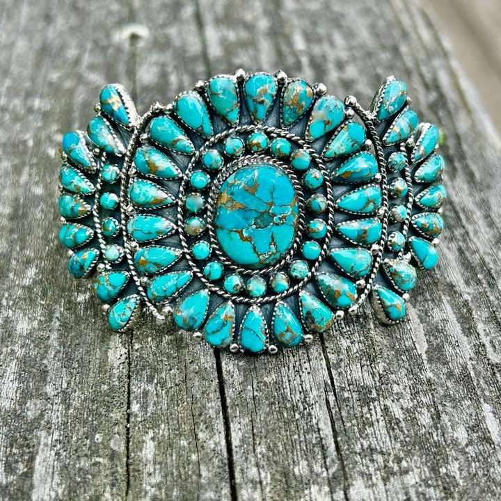 Turquoise Copper Matrix Cuff Bracelet – Sterling Silver, Adjustable, Southwest Statement Jewelry