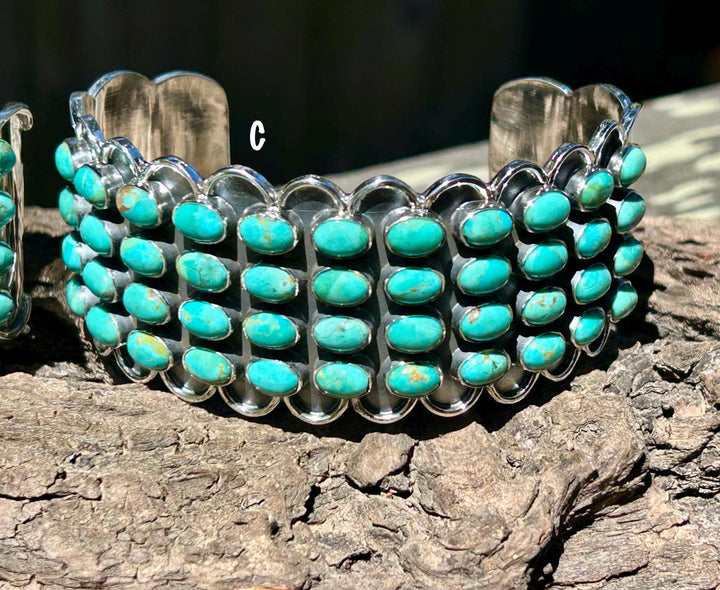 Kingman Turquoise Cluster Cuff - Handcrafted Sterling Silver Adjustable Bracelet