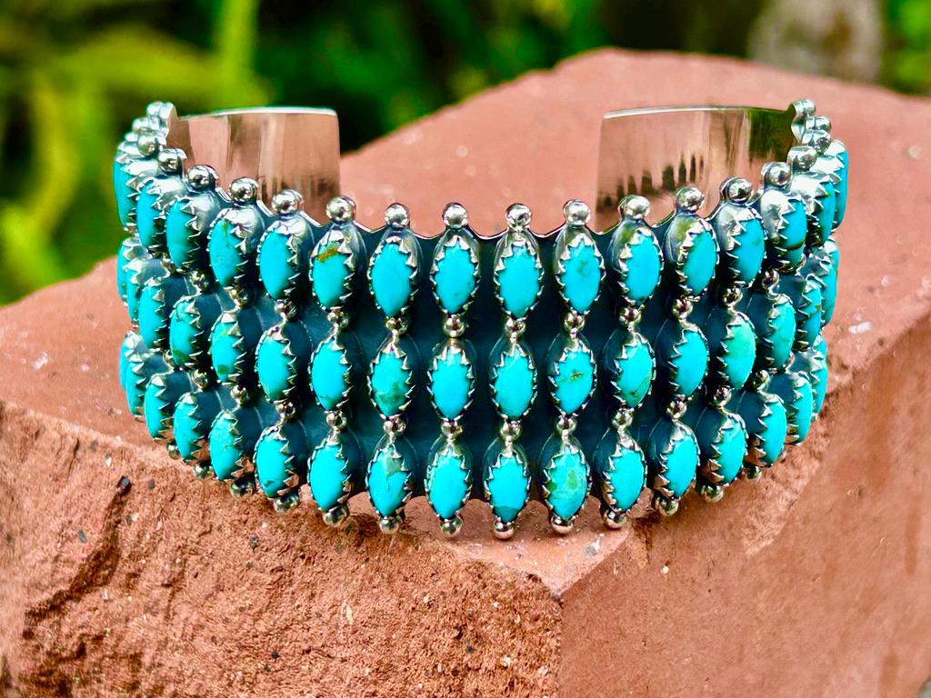 Kingman Turquoise Bracelet – Sterling Silver Turquoise Cuff, Adjustable, Southwest Statement Jewelry