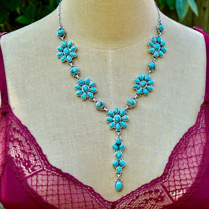 Natural Turquoise Necklace, 925 Sterling Silver Cluster Necklace, Turquoise Jewelry, Unique Necklace, Anniversary Gift, Handmade Necklace