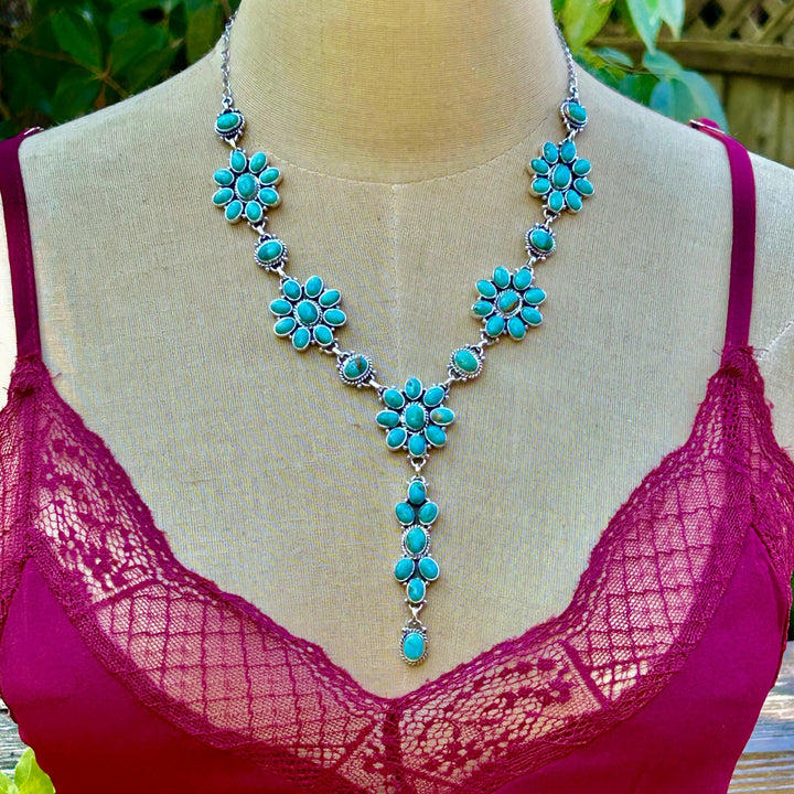 Natural Turquoise Necklace, 925 Sterling Silver Cluster Necklace, Turquoise Jewelry, Unique Necklace, Anniversary Gift, Handmade Necklace