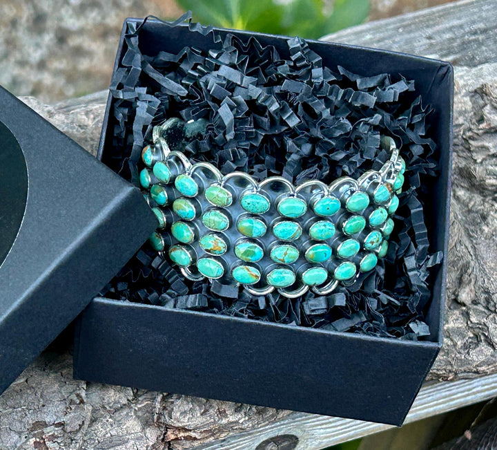 Kingman Turquoise Cluster Cuff - Handcrafted Sterling Silver Adjustable Bracelet