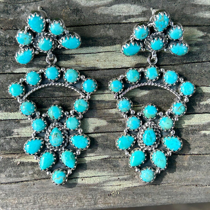 Genuine Kingman Turquoise Earrings -  Sterling Silver -  Southwestern Statement Earrings