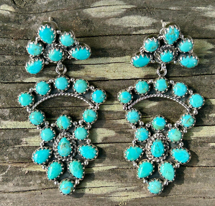 Genuine Kingman Turquoise Earrings -  Sterling Silver -  Southwestern Statement Earrings