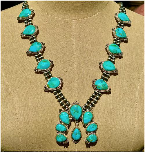 Squash Blossom Turquoise Necklace - Sterling Silver, Kingman Turquoise Necklace