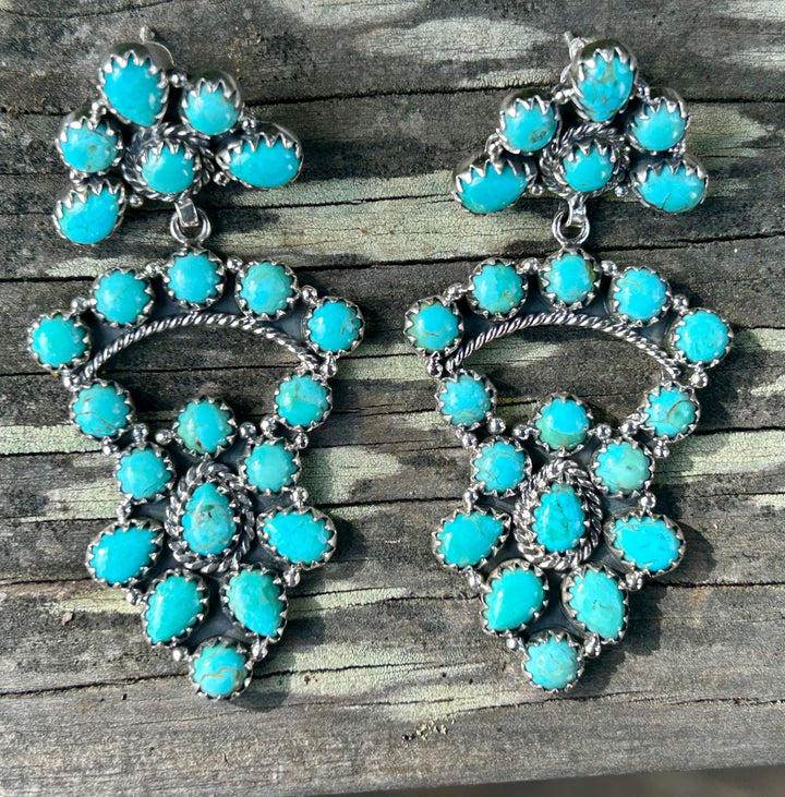 Genuine Kingman Turquoise Earrings -  Sterling Silver -  Southwestern Statement Earrings