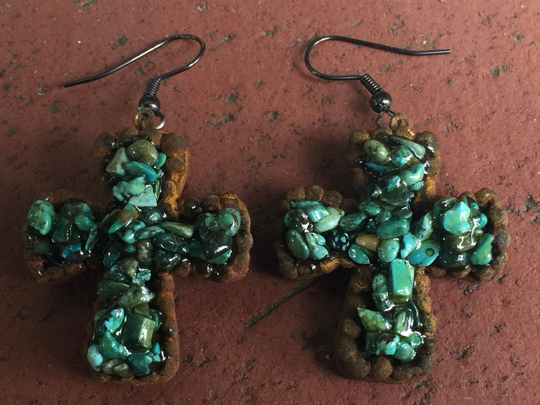 Rustic Turquoise Cross Earrings Religious Jewelry Western Jewelry Southwestern Jewelry Cowgirl Earrings Boho Faith Turquoise Cross