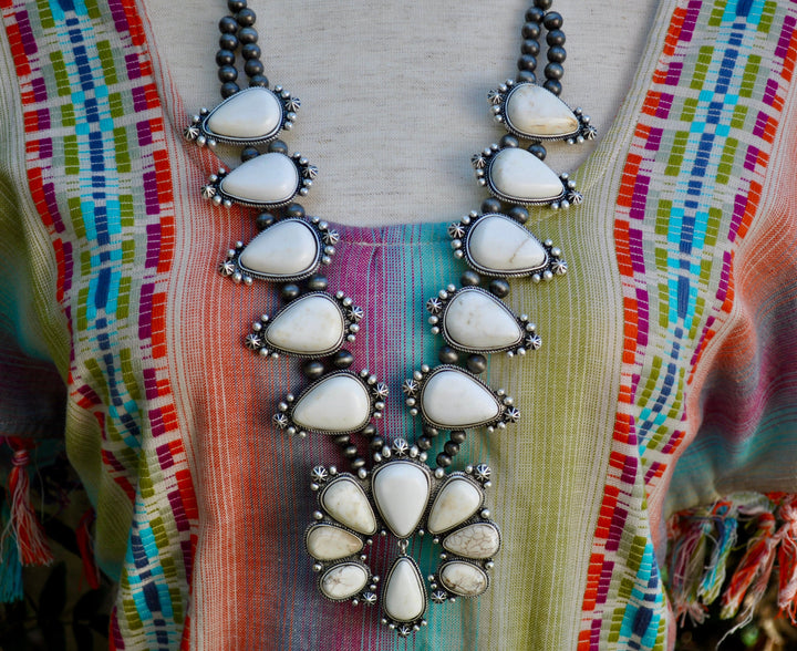 Full Squash Blossom White Stone Necklace