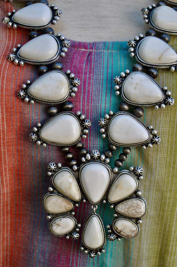 Full Squash Blossom White Stone Necklace