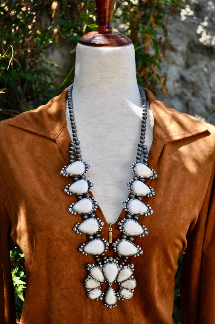 Full Squash Blossom White Stone Necklace