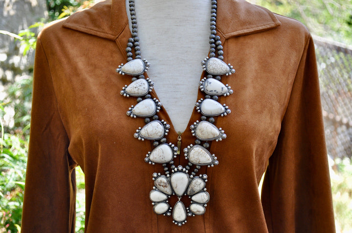 Full Squash Blossom White Stone Necklace