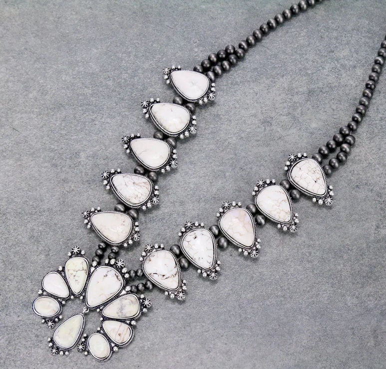 Full Squash Blossom White Stone Necklace