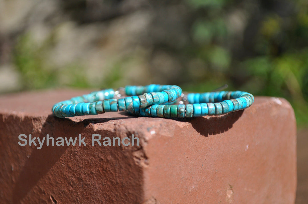 Genuine Turquoise Hoop Earrings -Turquoise Earrings -Turquoise Hoops-Beaded Earrings-Boho Earrings