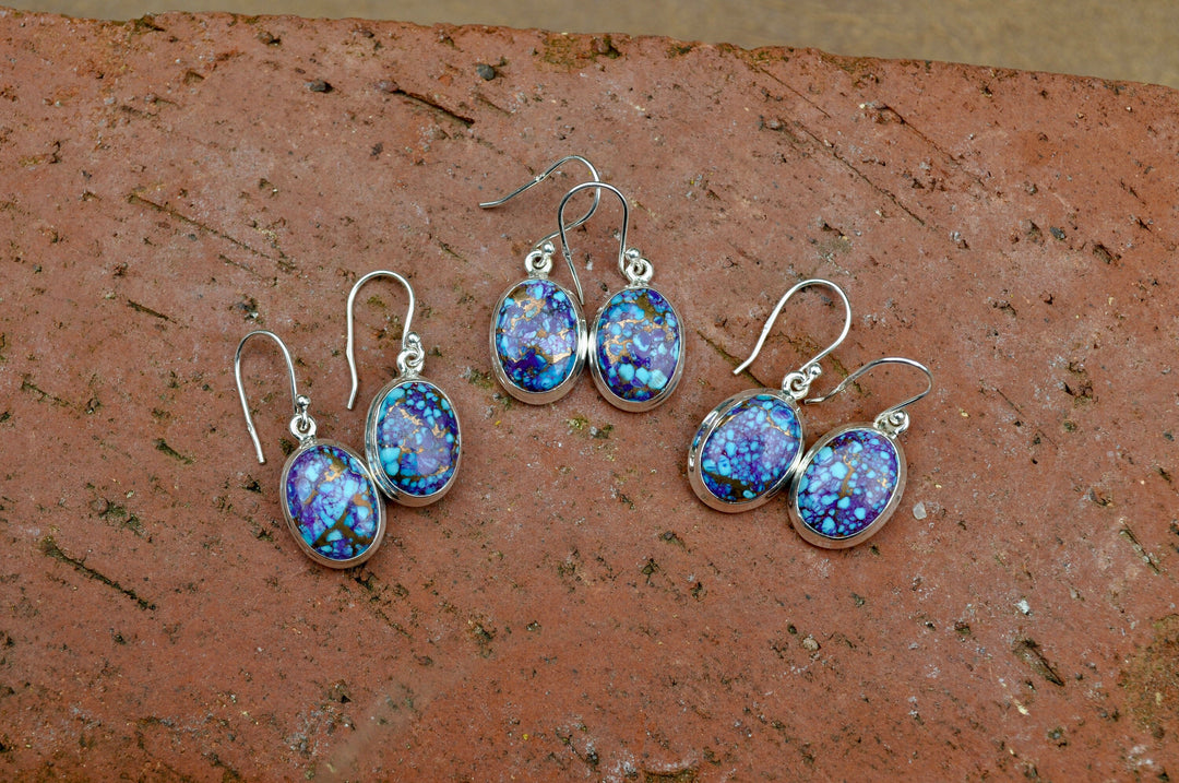 Mohave Purple and Turquoise Earrings Copper Infused Matrix Earrings 925 Silver Turquoise Dangle Earrings