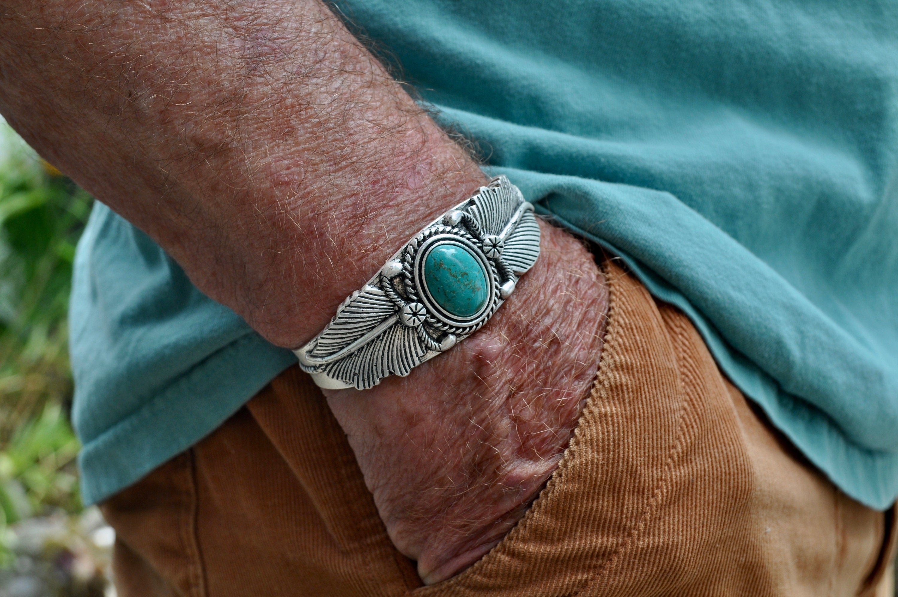 Turquoise Cuff Bracelet Western Mens Bracelet 2024 Southwestern Cowboy Bracelet Weste