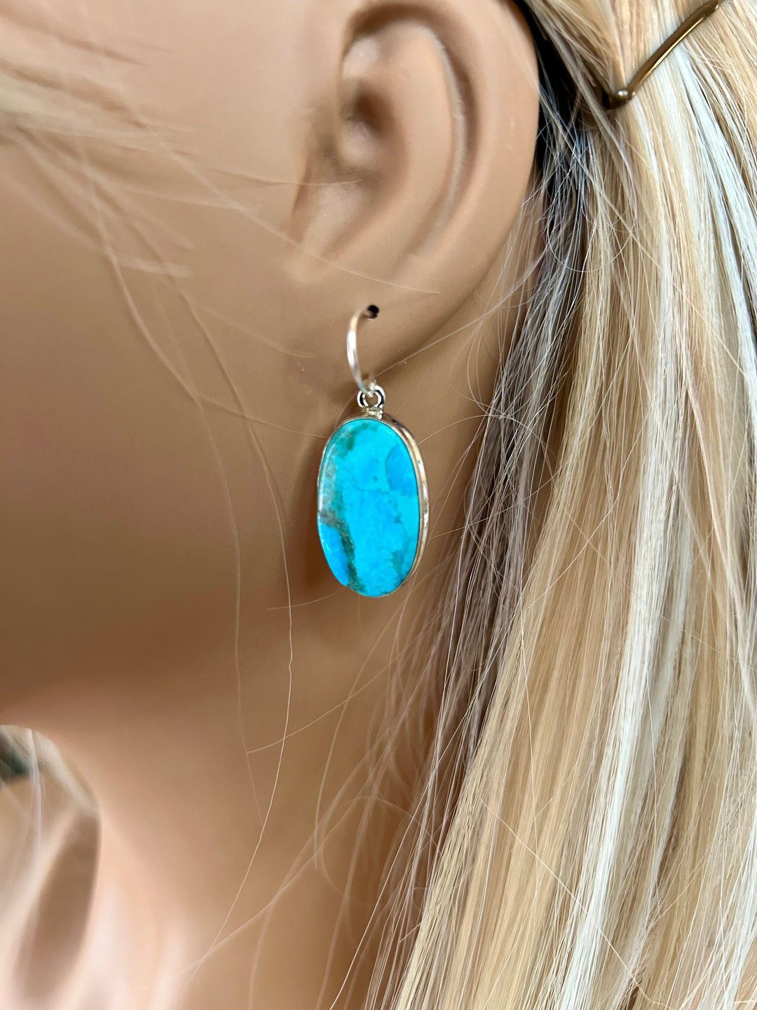 Kingman Turquoise Earrings 925 Sterling Silver Genuine Turquoise Southwestern Western Jewelry Turquoise Dangle Earrings