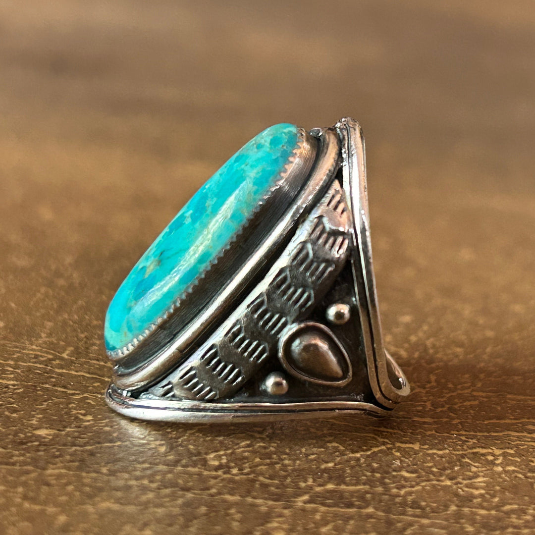 Genuine Turquoise Men's Sterling Silver Ring Genuine Turquoise Ring Western Jewelry Southwestern Style