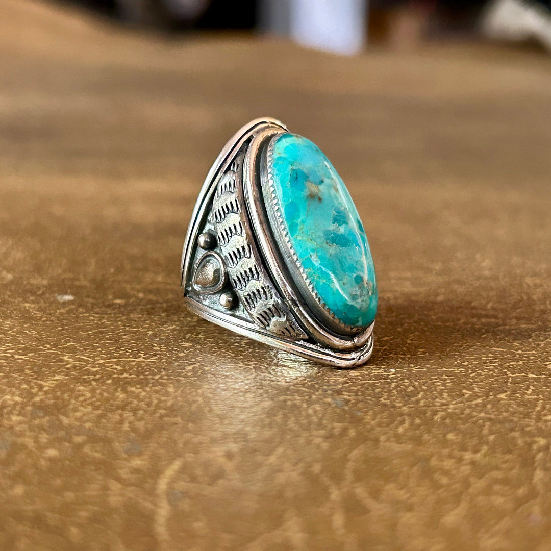 Genuine Turquoise Men's Sterling Silver Ring Genuine Turquoise Ring Western Jewelry Southwestern Style