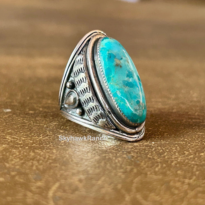 Genuine Turquoise Men's Sterling Silver Ring Genuine Turquoise Ring Western Jewelry Southwestern Style