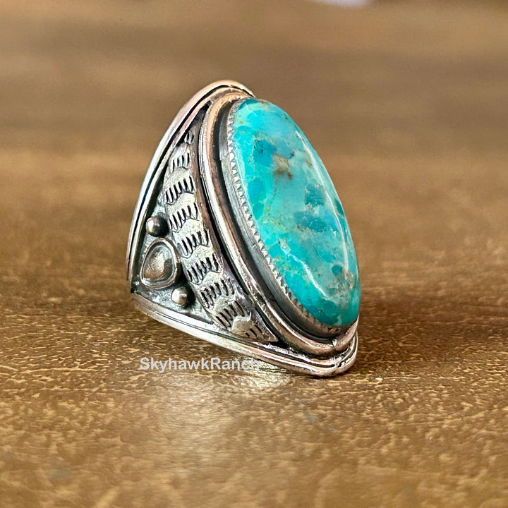 Genuine Turquoise Men's Sterling Silver Ring Genuine Turquoise Ring Western Jewelry Southwestern Style