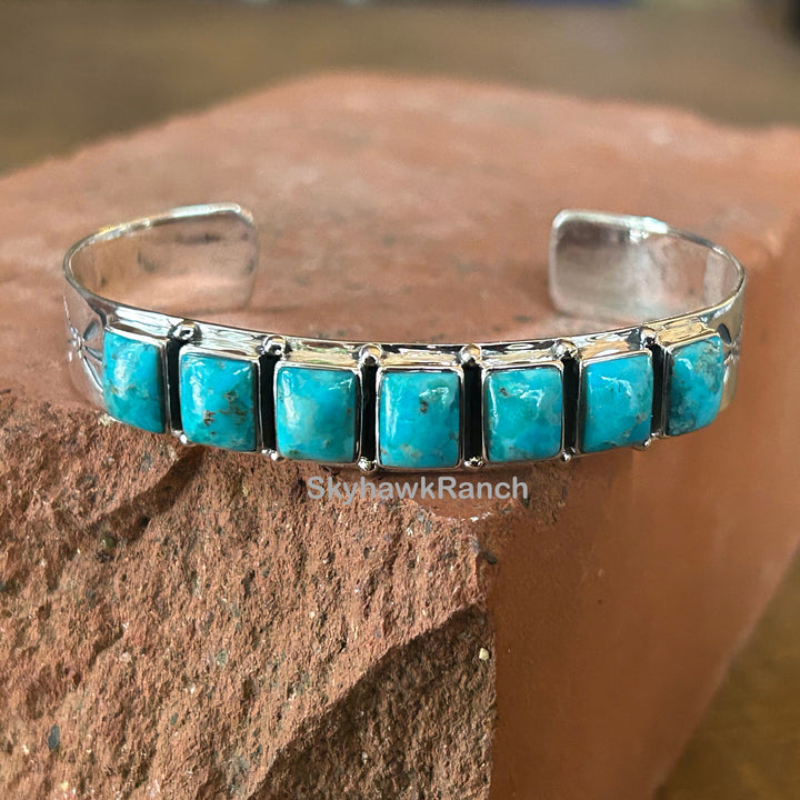 Genuine Turquoise Cuff Bracelet Sterling Silver Cuff Southwestern Style Bracelet Turquoise Gemstone