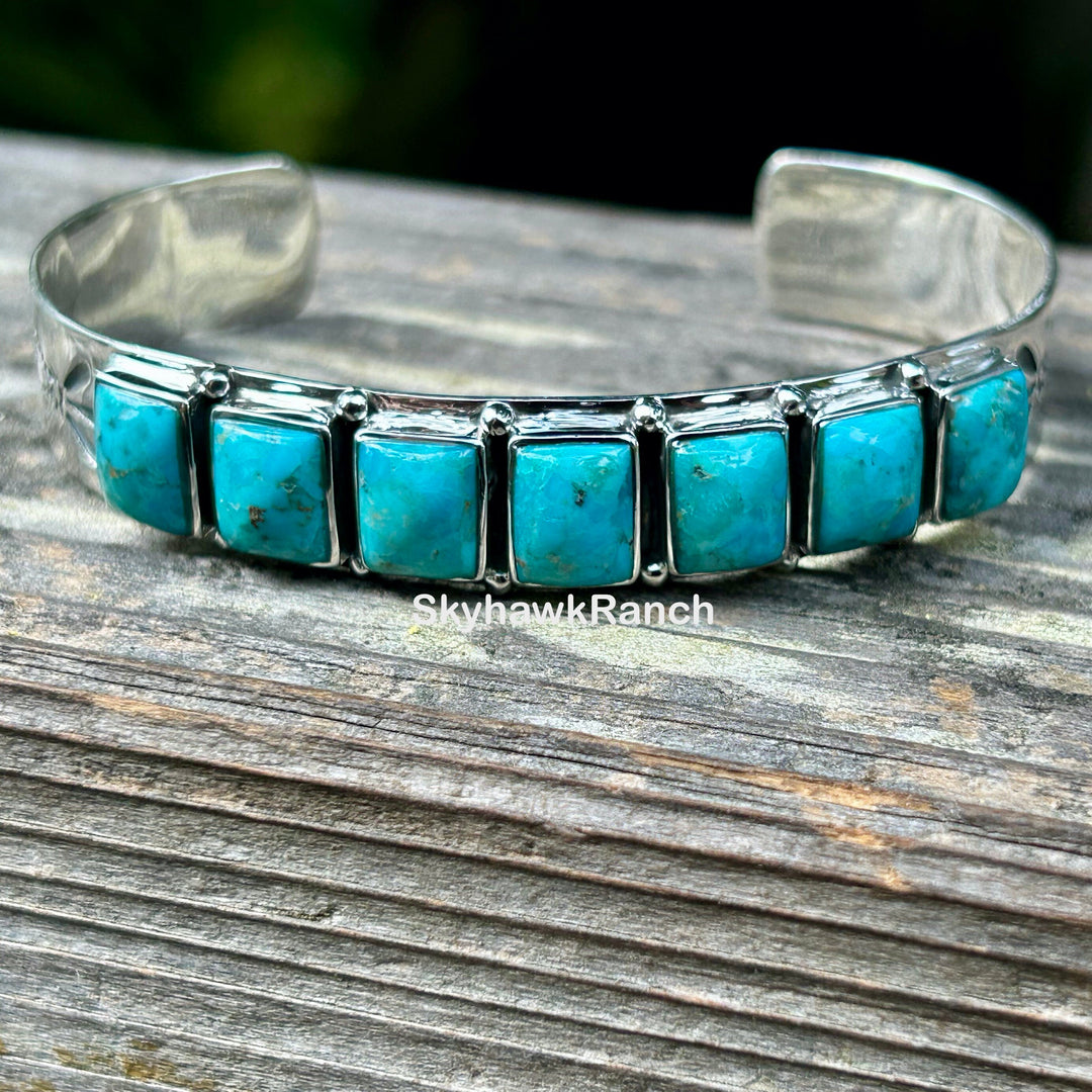 Genuine Turquoise Cuff Bracelet Sterling Silver Cuff Southwestern Style Bracelet Turquoise Gemstone