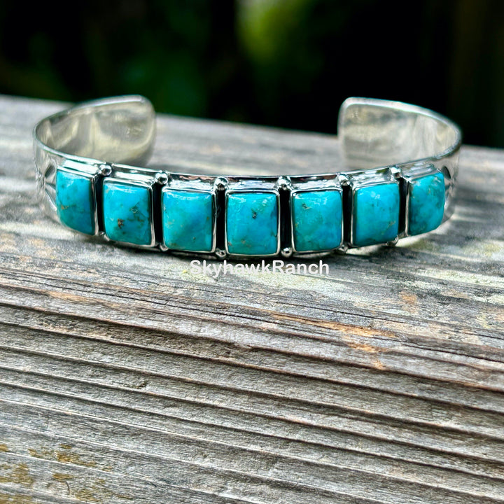 Genuine Turquoise Cuff Bracelet Sterling Silver Cuff Southwestern Style Bracelet Turquoise Gemstone