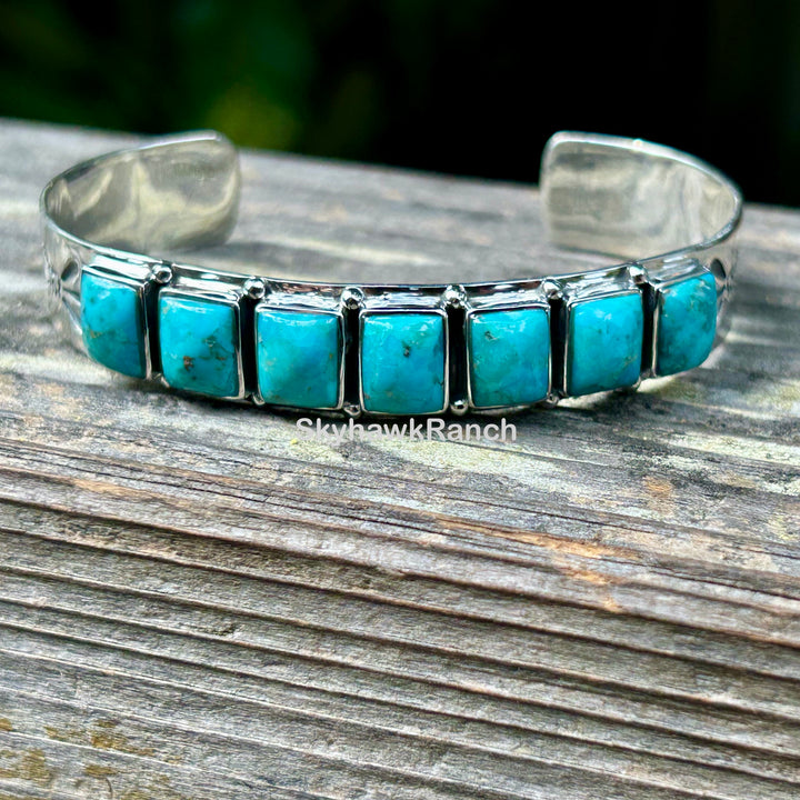 Genuine Turquoise Cuff Bracelet Sterling Silver Cuff Southwestern Style Bracelet Turquoise Gemstone