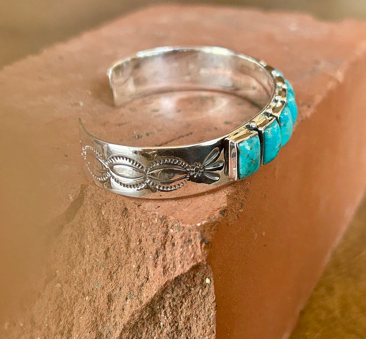 Genuine Turquoise Cuff Bracelet Sterling Silver Cuff Southwestern Style Bracelet Turquoise Gemstone