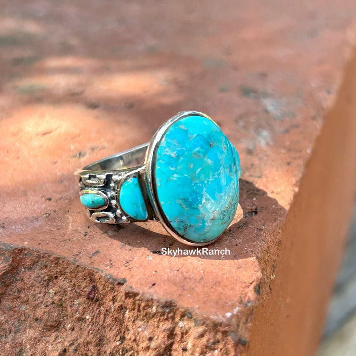 Genuine Turquoise Ring 925 Sterling Silver Southwestern Santa Fe' Style Turquoise Ring