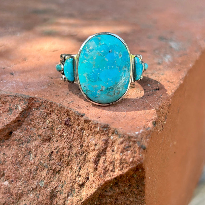 Genuine Turquoise Ring 925 Sterling Silver Southwestern Santa Fe' Style Turquoise Ring