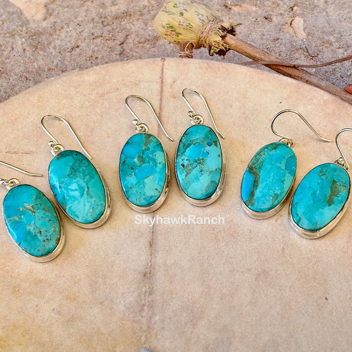 Kingman Turquoise Earrings 925 Sterling Silver Genuine Turquoise Southwestern Western Jewelry Turquoise Dangle Earrings