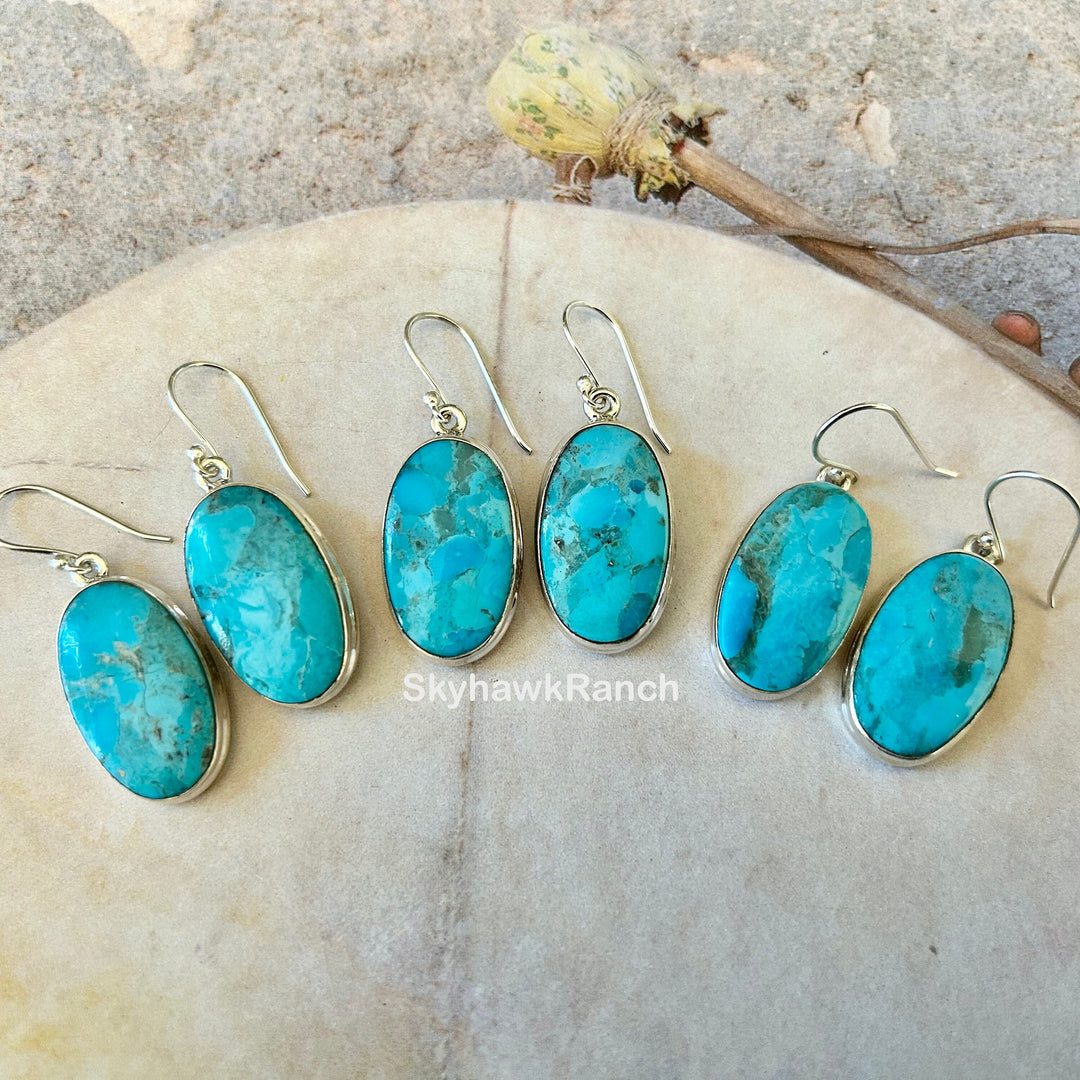 Kingman Turquoise Earrings 925 Sterling Silver Genuine Turquoise Southwestern Western Jewelry Turquoise Dangle Earrings