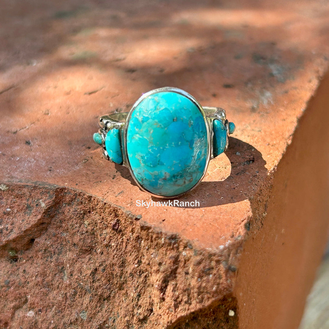 Genuine Turquoise Ring 925 Sterling Silver Southwestern Santa Fe' Style Turquoise Ring