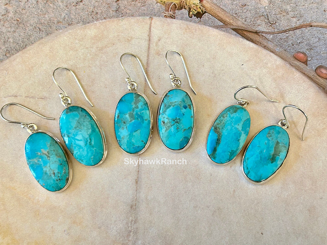 Kingman Turquoise Earrings 925 Sterling Silver Genuine Turquoise Southwestern Western Jewelry Turquoise Dangle Earrings