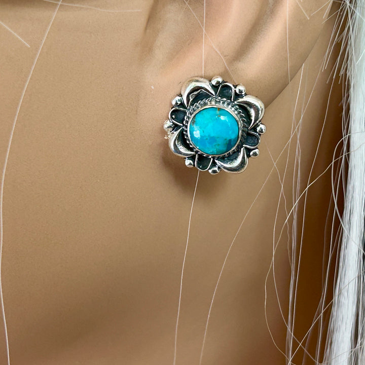 Genuine Turquoise Silver Post Earrings Southwestern Style Turquoise Earrings