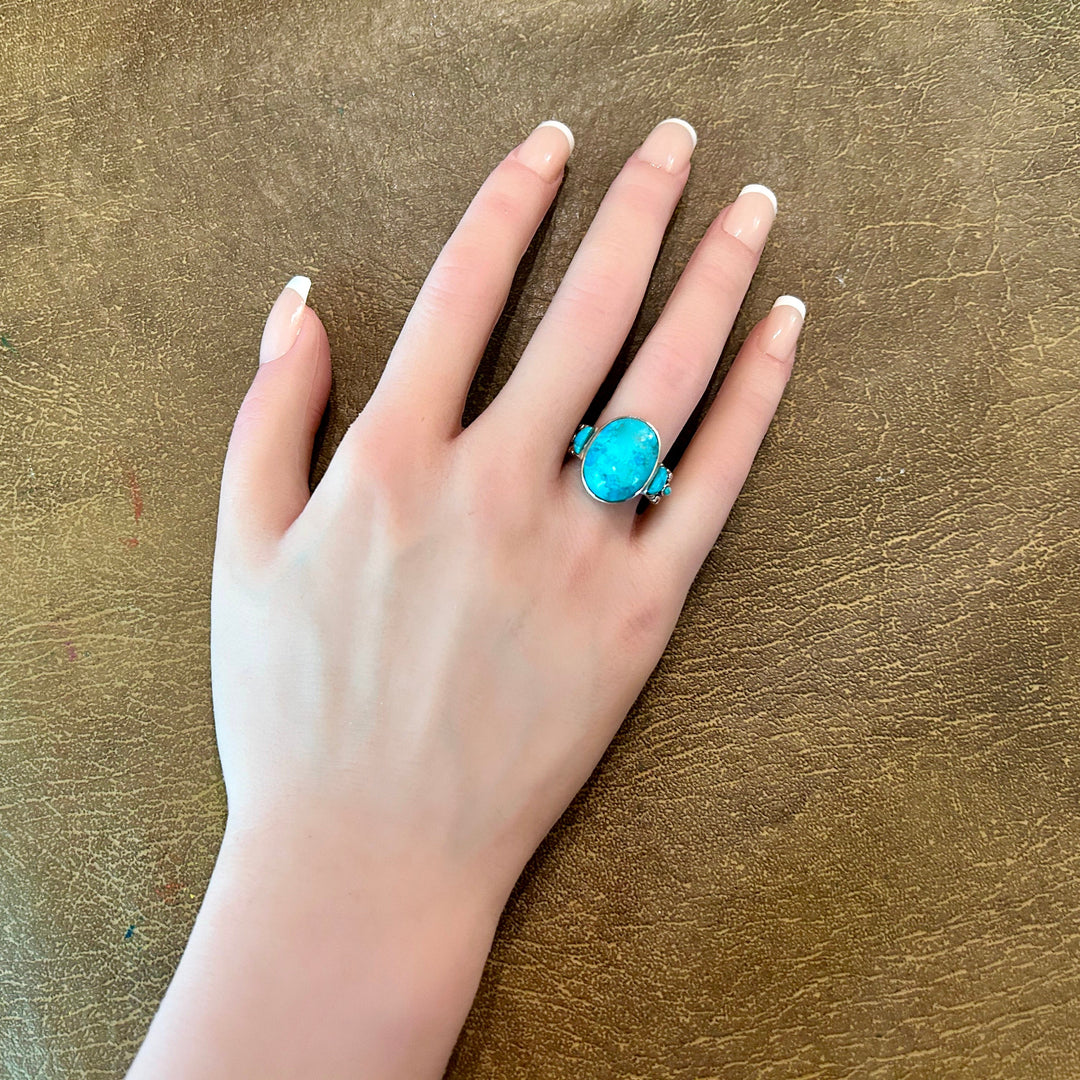 Genuine Turquoise Ring 925 Sterling Silver Southwestern Santa Fe' Style Turquoise Ring